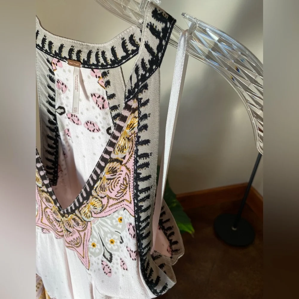 Free People Steal the Sun Pale Pink Print Boho Top or Dress XS - Picture 9 of 12
